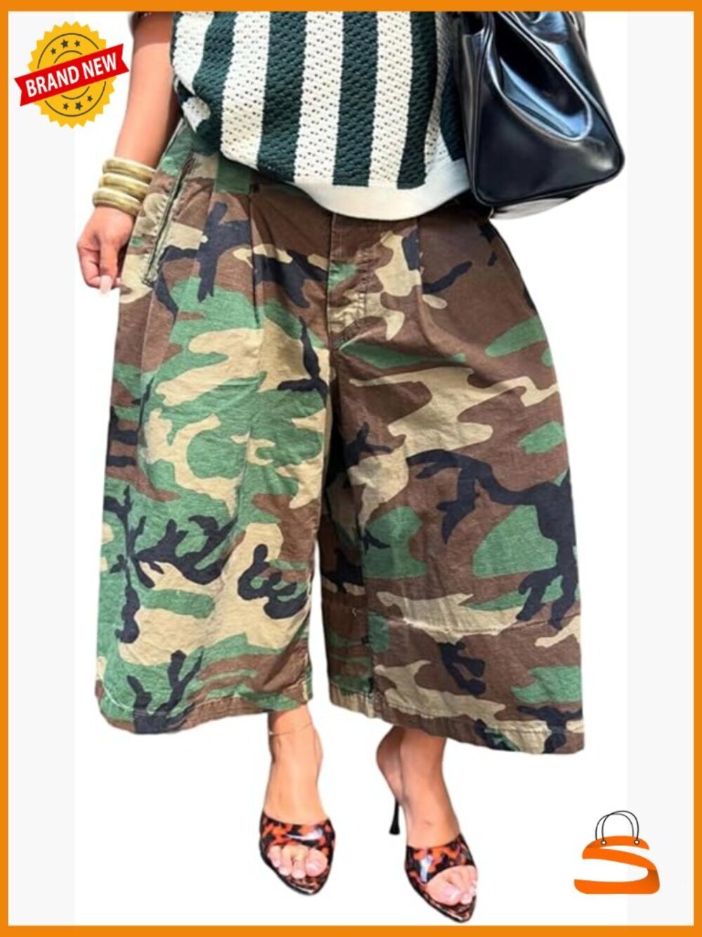 Baggy Cargo Jeans Camo Army Fatigue Wide Leg Harem Cropped Denim Pants Plus Size
